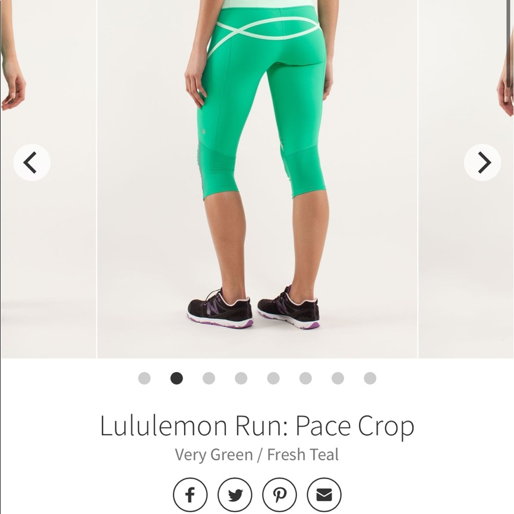 Lululemon Run: Pace Crop Very Green / Fresh Teal